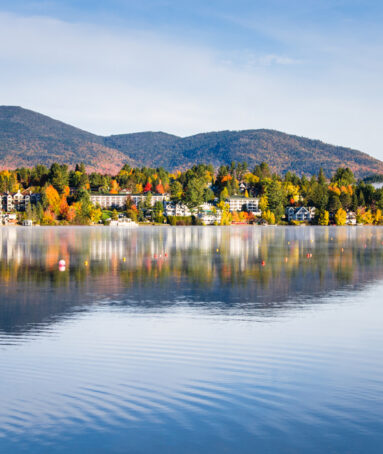 Adirondack mountains with beautiful Lake Placid village