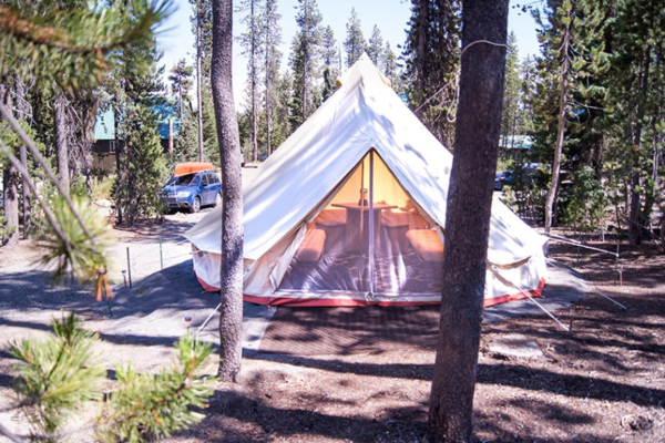 Glamping tent at Elk Lake Resort, Oregon