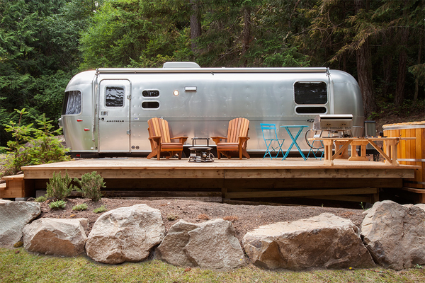 Beautifully restored Airstream camper at Woods on Pender