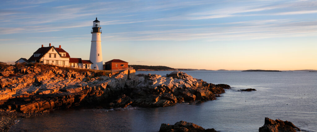 Coastal scenery featuring Portland Head lighthouse, Maine
