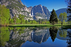 Waterfall and reflections at Yosemite National Park