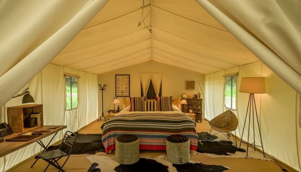 Glamping tent interior at Dunton River Camp