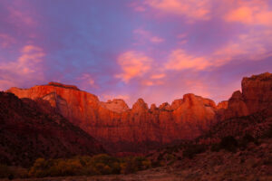 Sunset at the Towers of Virgin, Zion Canyon National Park