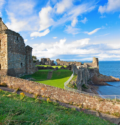St Andrews Castle is popular a popular attraction for glamping holidays