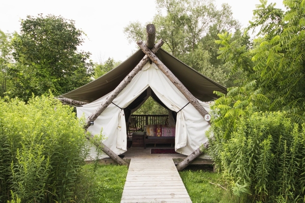 Safari tent for glamping at Firelight Camps, New York