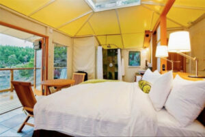 Glamping tent interior, Rockwater Secret Cove Resort