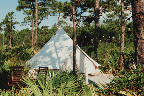 Fancy Camps bell tent for glamping in Topsail State Park