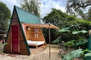 Enchanted Oaks Farm has small pods for glamping