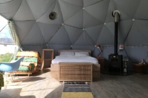 Geo-dome interior at Koa Tree Camp